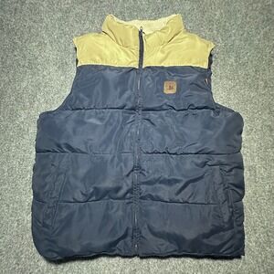 Field & Stream Puffer Vest XL Navy Tan Sherpa Collar Outdoor Winter‎